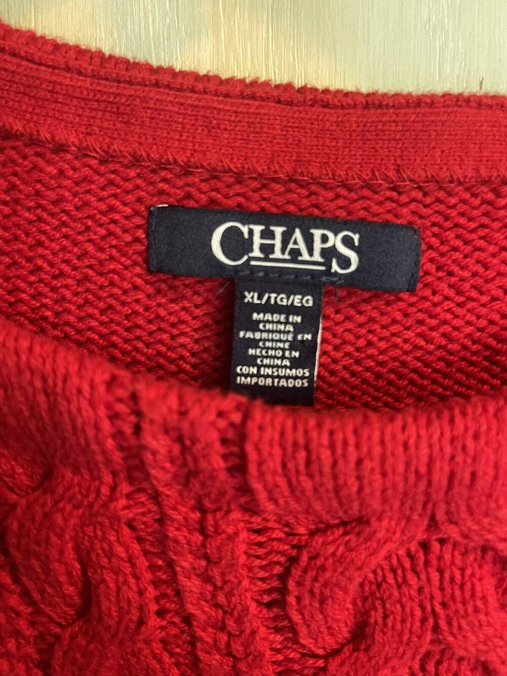Ralph Lauren Chaps Chunky Womens Red Cable Knit Size XL Boat Neck Sweater